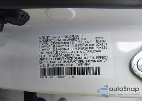 2022 Honda Passport Awd Elite from USA, damaged, VIN 5FNYF8H01NB008444